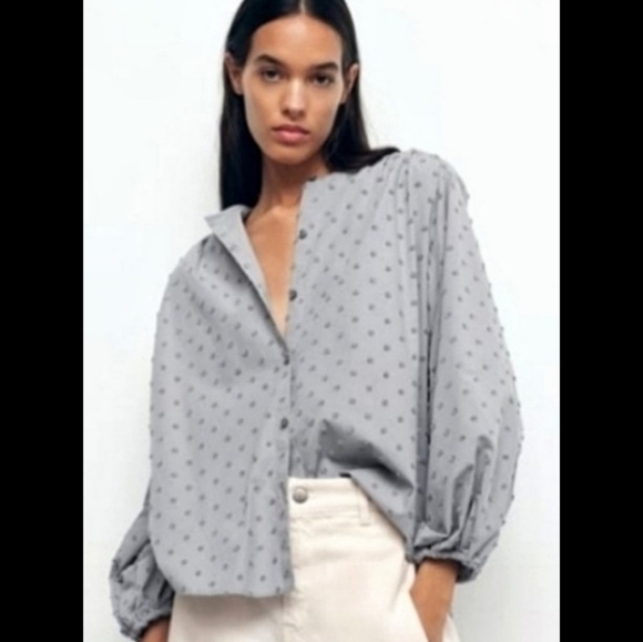 Zara Tops Nwt Zara Swiss Dot Blouse With Voluminous Sleeves Poshmark